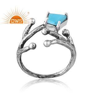 Texture Design Sterling Silver Natural Kingman <b>Turquoise</b> Gemstone <b>Ring</b> For Women Custom Design Jewelry Manufacturer - Product Image 1