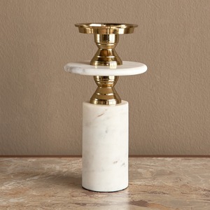 Antique Brass & Marble Candle Holder for Table Decor Elegant Home Accent Modern Candle <b>Stand</b> for <b>Living</b> <b>Room</b> Decoration - Product Image 2