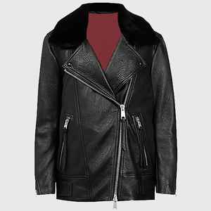 Chaqueta de Cuero Genuino para Mujer, Formal, de Alta Calidad, Ecológica, Invernal, con Botones y Cierre de Cremallera, Estilo Vintage - Product Image 5