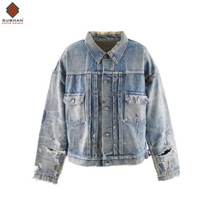 Chaqueta Vaquera Desgastada y Rasgada SAINT MICHAEL x BERBERJIN Azul Chaqueta de Primera Calidad - Product Image 1