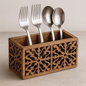 Natural Wooden Printed <b>Utensil</b> Holder Low Cost Stand for <b>Utensils</b> and Daily Cooking Needs Eco Safe Wooden Printed <b>Utensil</b> Holder - Product Image 2