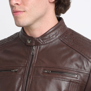 Chaqueta de Cuero Auténtico para Hombre, Marca de Diseño, con Bordado Personalizado, Cuello Alto, Cómoda y Suave - Product Image 5