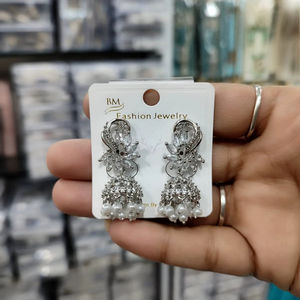 American Diamond Jhumka Ethnic Gold-Plated <b>Chandelier</b> Earrings for Girls Wedding Occasions Featuring Zircon Alloy Main Material - Product Image 1