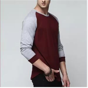 BD T-shirt patchwork décontracté pour homme à manches longues avec col roulé tissu tricoté solide respirant 180 grammes haut lesté - Product Image 3