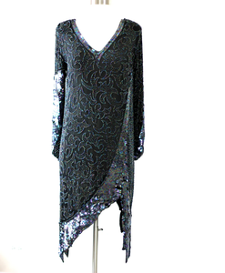 Nouvel arrivage de robe de soirée noire élégante pour femmes, manches longues, satin, paillettes, droite, antistatique, respirante, mousseline de soie design - Product Image 3