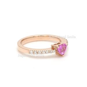 14K Solid Rose Gold Fine Ring Trendy Heart Cut Engagement Naturel Rose Saphir Diamant IGI Certifié 6mm Pierre Fête De Mariage - Product Image 2