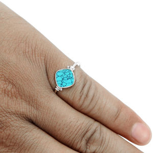 Venta caliente de buena calidad, piedra preciosa Natural azul turquesa, forma de cojín de Plata de Ley 925, anillo bohemio, joyería de piedra natal de diciembre - Product Image 2
