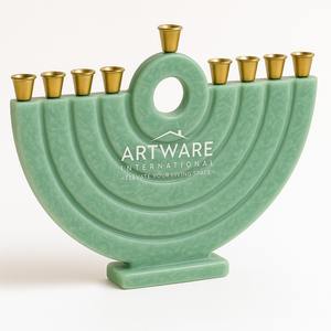 Nueva Menorah Hanukiah de Resina Rosa Pálido con Portavelas Dorados, Moderna Decoración Judía para el Hogar, Elegante Candelabro de Hanukkah - Product Image 5