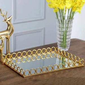Marco de Metal Rectangular de diseño moderno bandeja de espejo de perfume dorado bandeja de espejo de cristal decoración del hogar decorativa lujosa - Product Image 1