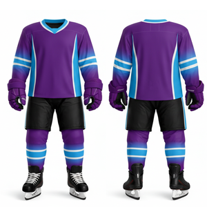 Conjunto de Uniforme de Hockey sobre Hielo de Alta Demanda, Diseño Degradado Azul y Morado, Ropa Deportiva - Conjunto Profesional de Sublimación - Product Image 3