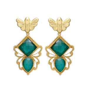 New Arrival Long Gold Plated Beautiful Authentic Design Green <b>Onyx</b> Gemstone <b>Earrings</b> Dangle <b>Earrings</b> - Product Image 1