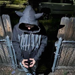 Sudaderas con capucha y cremallera de cara completa con diamantes de imitación para hombre y mujer, sudadera holgada de gran tamaño con estampado de estrellas y letras góticas - Product Image 4