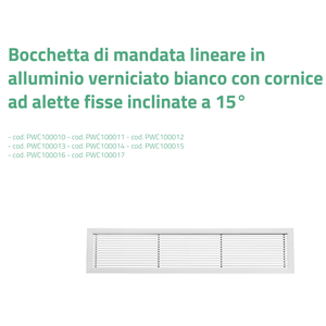 Salida de Aire Lineal de Aluminio Pintado en Blanco Tecnosystemi con Aspas Fijas Inclinadas a 15° para Extractor de Aire - Product Image 2