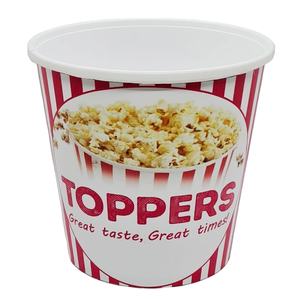 ถังใส่ป๊อปคอร์นพลาสติก PP ขนาด 85 ออนซ์ พร้อมฝาปิด ใช้ซ้ำได้ อุ่นในไมโครเวฟได้ พิมพ์โลโก้ตามสั่ง สีสันสวยงาม ปิดผนึกด้วยความร้อน - Product Image 1