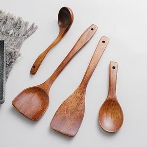 Ensemble d'ustensiles de cuisine en bois plaqué or de haute qualité en gros, avec spatule et cuillère pour la cuisine - Product Image 1