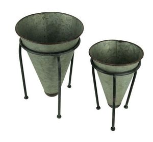 Macetas decorativas de jardín con soporte, maceta de metal galvanizado con acabado de hierro, color negro - Product Image 2