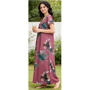 Chemise de nuit décontractée pour femme Alpine XXL, imprimé cerises, manches courtes, longueur intégrale, poche latérale, tissu doux et confortable - Product Image 4