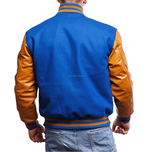 Blouson universitaire pour homme en laine avec manches en cuir, fermeture éclair, patchwork, écologique, style bomber, pour club de baseball - Vente en gros OEM - Product Image 2