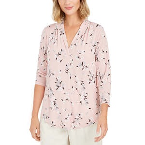 Top Asimmetrico con Scollo a V per Donna Charter Club, in Chiffon Traspirante con Logo Ricamato Floreale, Stile Casual, Rosa, Taglia XL - Product Image 1