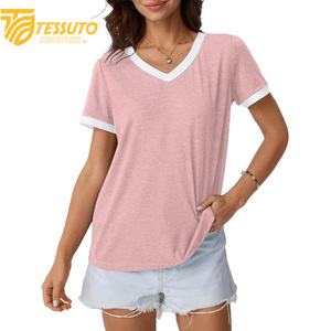 Camiseta básica de gran tamaño con logotipo estampado personalizado de peso pesado, camiseta de talla grande de alta calidad a la moda para mujer, Camiseta 100% de algodón con cuello en V - Product Image 1