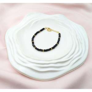 Black Spinel Beaded Bracelet Gold Plated 18K Filled <b>Charm</b> <b>Bangles</b> Ball Star Shape Religious Style Perfect Gift Pearl Main Stone - Product Image 3