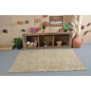 Alfombra turca vintage clásica beige marrón 3,9x6,3 pies de área grande de lana de retazos con respaldo de látex para pasillo o dormitorio - Product Image 1