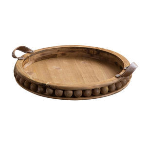 Plateau de forme circulaire avec ensemble de couteaux 4 pièces Service d'hôtel Plateau de service de petit déjeuner en bois d'acacia fait à la main du fabricant indien - Product Image 6