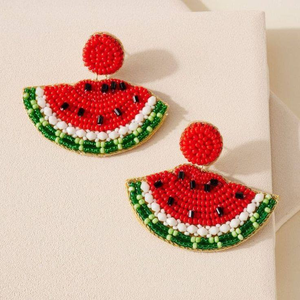 Fait à la main à la mode nouveau style pastèque perlée balancent goutte bijoux d'oreille couleur fruits conception boucles d'oreilles par glowin fashion - Product Image 4