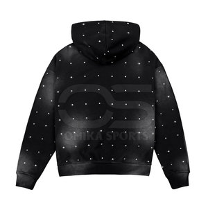 Men's Winter Solid Fleece Pullover Hoodie with <b>Glowing</b> Rhinestone Texture Breathable Design for Streetwear Style - Product Image 2