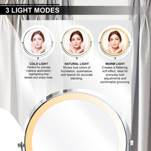 Espejo de tocador telescópico de gama alta con 60 LED y batería de 5000mAh Espejo giratorio de 3 colores claros Tipo de escritorio Recargable - Product Image 4