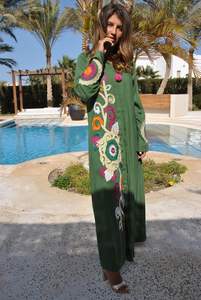 2024 Designer personnalisé modeste vert Floral brodé coton Maxi élégant parole longueur dames dernier modèle vacances Boutique - Product Image 3