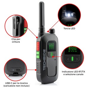 Talkies-walkies de camping pour la famille, paire PMR446 sans licence, 16 canaux, protection IP54, sortie RF 0,5W, verrouillage par clé, lumière LED, USB - Product Image 4