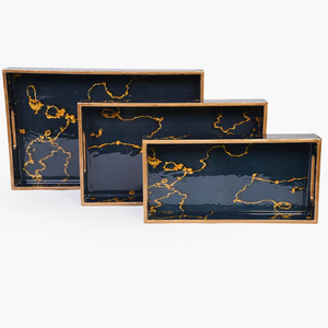 Amimashop Set of 3 Wooden Serving Trays | Wooden Tray for <b>Kitchen</b> Organizer, Home <b>Decor</b> - Product Image 1