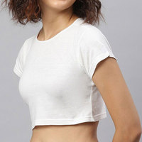 Conjunto de Ropa de Verano para Mujer, Top Corto de Moda, Cuello Redondo, Manga Corta, 100% Algodón, Liso, Transpirable