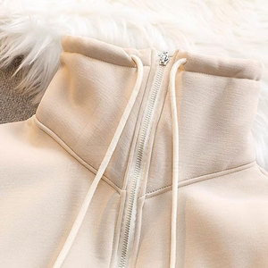 2024 Unisex 100% algodón poliéster alta calidad patrón sólido liso teñido técnica invierno media cremallera Tops con capucha nueva llegada - Product Image 5