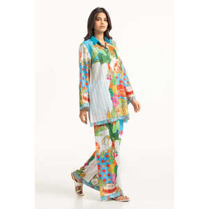 ชุดเซ็ตผ้าชีฟองพิมพ์ลายโดบี้สไตล์โบฮีเมียนสำหรับผู้หญิง สำหรับฤดูใบไม้ผลิ/ฤดูร้อน เสื้อทรงหลวมและกางเกงไซส์ XS ชุดแฟชั่นทันสมัยเนื้อผ้าหลากหลาย - Product Image 2