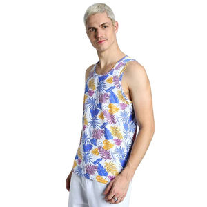 Camiseta sin mangas para hombre con estampado de hojas multicolor a la moda, ropa de playa de verano personalizada, chaleco sin mangas para hombre, fabricante de ropa deportiva OEM ODM - Product Image 3