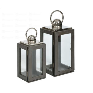 Set Of 2 <b>Decorative</b> Metal And Glass Candle <b>Lanterns</b> Grey Brown Finish Indoor Outdoor Hanging Home Decor <b>Lanterns</b> For Events - Product Image 1