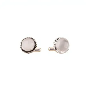 Ensemble de boutons de manchette élégants en sélénite blanche faits à la main en Inde, plaqués argent sterling 925, luxe, mariage, unisexe - Product Image 6