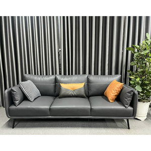 Contemporary 3-Seat Square <b>Sofa</b> with Genuine Leather Upholstery Faux Leather Cushions Iron Legs (SFB68058) - Product Image 2