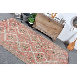 Tapis Turc Vintage 4.4 X 8.6ft Laine Beige Rouge Grande Surface avec Patchwork Design pour Couloir ou Chambre à coucher Latex Backed - Product Image 4