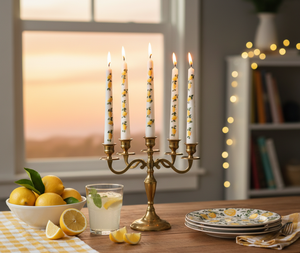 Handmade Soy & Paraffin Wax Taper <b>Candles</b> with Lemon <b>Citrus</b> Blossoms Delicate Green Leaves-Cinnamon Scent Smokeless - Product Image 3