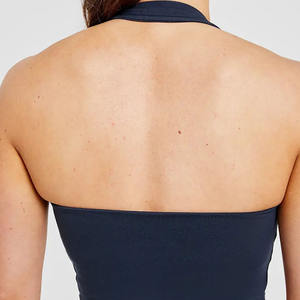 Dernier logo personnalisé Halternack pour femmes de la marine haut court extensible et beurre doux léger Gym entraînement Sexy haut court t-shirts pour les femmes - Product Image 4