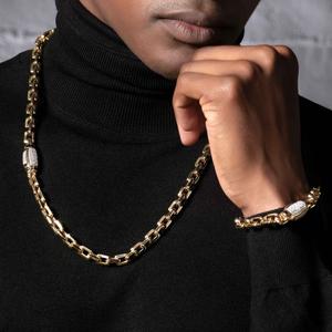 Cadena de oro amarillo de 18 quilates y pulsera de eslabones Estilo clásico para hombre Joyas de oro amarillo de 18 quilates para boda Collar de oro real Pulsera - Product Image 4