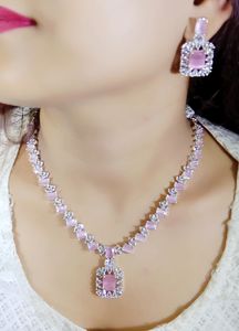 Trending Design Elegant American Diamond Necklace <b>Set</b> with Red Stone for <b>Women</b> Wedding Party Wear <b>Jewellery</b> For <b>Women</b> - Product Image 3