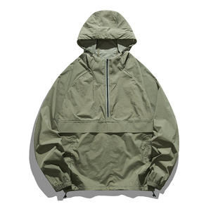 Wholesale Custom Logo <b>Men's</b> Half Zip Hood Pullover Windbreaker <b>Jacket</b> for <b>men</b> Spring Windproof Stand Collar Plain Varsity Design - Product Image 1