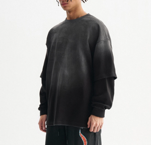 T-shirt ample de haute qualité pour le streetwear, à manches longues et double couche, 100% coton, personnalisable pour homme. - Product Image 3