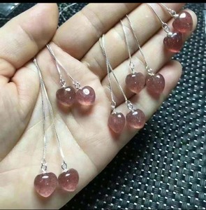 Bonne qualité Quartz Rose foncé pierre lunette 10mm en forme de coeur argent plaqué or collier pour bijoux d'été bijoux faits à la main cadeau - Product Image 1