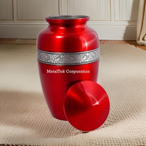Tarro de aluminio con banda floral grabada en plata, recuerdo de urna de cremación roja para almacenamiento de cenizas humanas, venta al por mayor, suministros funerarios de bajo precio - Product Image 5
