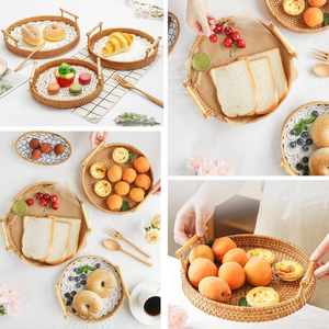 Plateau de service en bois de rotin vietnamien fait à la main Design rond rustique pour le petit déjeuner au lit Forme carrée Vente en gros - Product Image 5